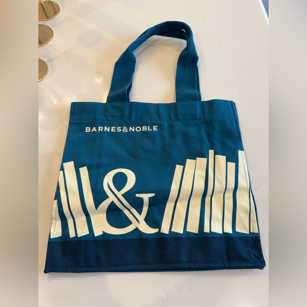 Barnes & Noble Teal and Ivory Book Design Tote NWOT